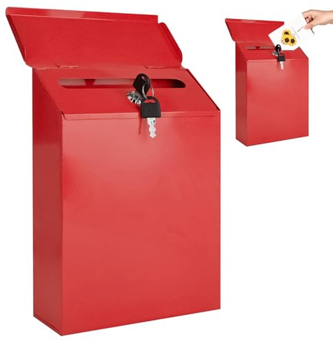 Trendecor Briefkasten Anthrazit, 22 x 6.5 x 29cm Postkasten Anthrazit mit 2 Schlüssel Hochwertiger Personalisierter Wandbriefkasten mit Namensschild für Hause Büro Geschäft Restauran (Rot)
