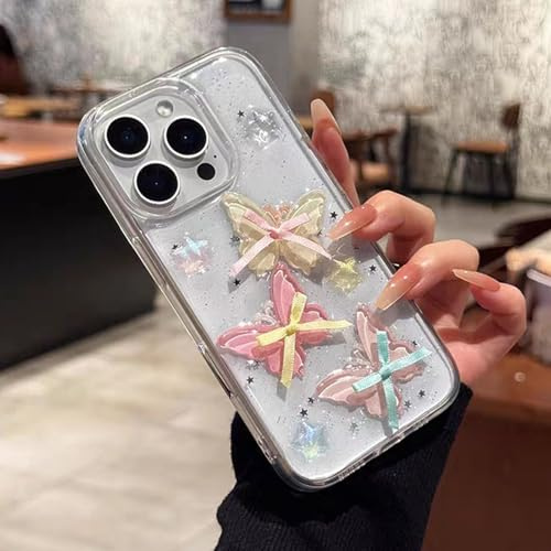 XCuihulle Glitterfodral för iPhone 13 pro transparent hanyfodral 3D diamanter fjärilar pärlor design skyddande skal silikon glänsande mobilväska estetiska kvinnor flickor stötsäkert fodral färg