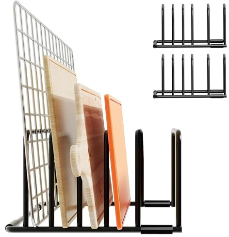 2 Stück Halterung für Schneidebrett und Topfdeckel, Aufbewahrung Deckel Topf Halterung mit 5 Fächern, Aufbewahrung für Topf, Kitchen Organizer, Schneidebrett aus Metall
