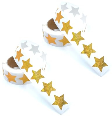 1 000 stycken guldstjärnklistermärken, 2 rullar 25 mm självhäftande glitter stjärnklistermärken, klistermärken jul, belöningsklistermärken för gör-det-själv scrapbooking kalender, anteckningsböcker