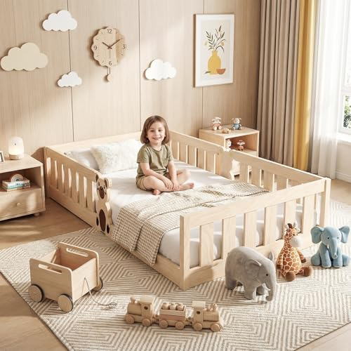 CUPCHID 205 * 95cm Toddler bed,Wooden House Bed Toddler Solid Pine Wood Modern Children Kids Junior Bed Frame (B)
