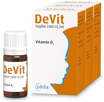 DeVit Tropfen, 3 x 10 ml – Vitamin D3 Tropfen für Babys ab Geburt und Kinder | Vitamin-D-Mangel und Rachitis gezielt vorbeugen | Arzneimittel | Rezeptfrei
