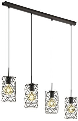 EGLO Pendelleuchte Estevau, 4 flammige Hängelampe Vintage, Hängeleuchte aus Metall in Dunkel-Braun, Esstischlampe, Wohnzimmerlampe hängend mit E27 Fassung, L 97,5 cm