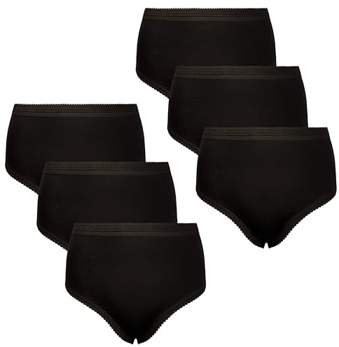 Bonjour 6 Pack Ladies Briefs Maxi, 100% Cotton Full Comfort Fit Underwear, Size range 8-20 Black