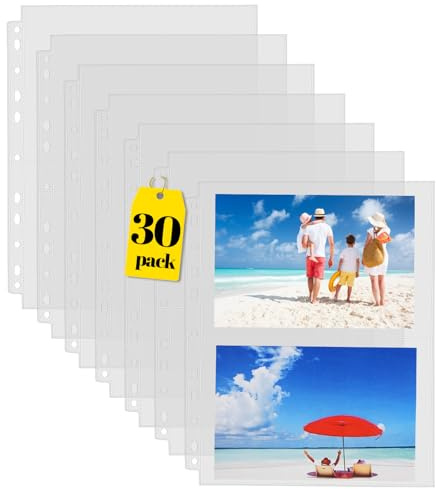 Sooez 30 Pack Heavy Duty Photos or Postcards Page Protectors, Plastic Clear Photo Holder Sleeves for 3 Ring Binder, Two 5'' x 7'' Pockets Per Page, Load from Top Perfect for Checking & Organizing