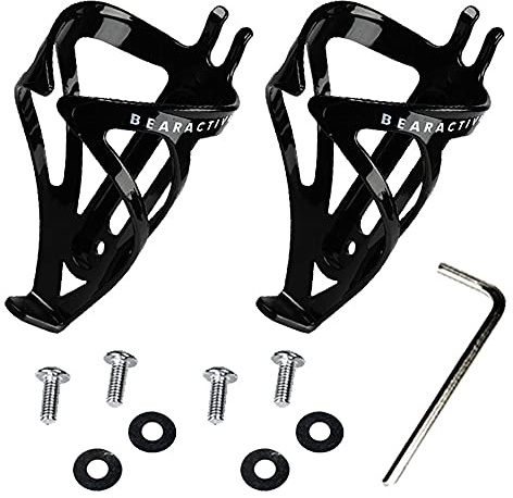 Bearactive 2 Pack Bike Bottle Holder with Fittings - 4 Screws, 4 Washers and 1 Wrench – Quick and Easy Install Lightweight Plastic Bottle Cages for Road and Mountain Bikes