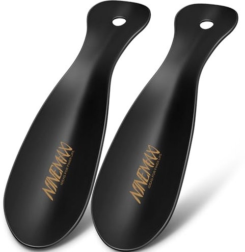 NINEMAX Schuhlöffel Klein Metall,19cm Mini Schuhanzieher Stabil,Reise Schuhlöffel Kurz Schwarz,2er Pack