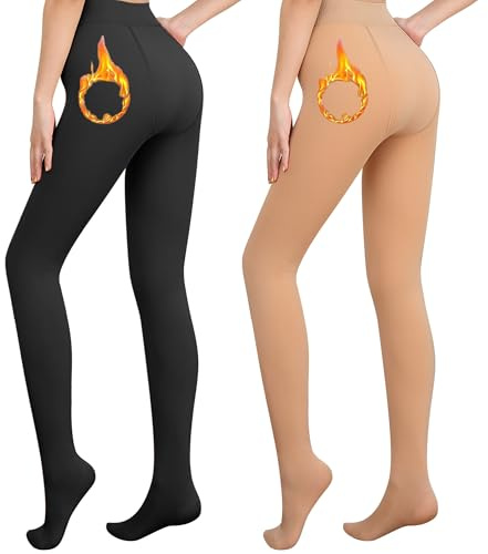 Libella Pacchetto da 2 collant termico donna con fodera interna invernale caldo coprente treggings senza cuciture vita alta collant sportivo multicolore Nero Beige 4152 S