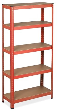 Relaxdays 2X Scaffale con Sistema a Incastro, Fino a 875 kg, Scaffalatura ad Alta Portata 5 Ripiani, 151x75x30 cm, Rosso
