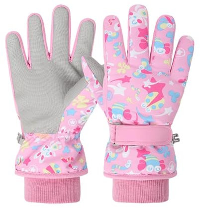 Handschuhe Kinder Winter Snow Skihandschuhe für 2-13 Jahre Mädchen Jungen PU Palme Wasserdicht Winddichte Warm Fleece Winterhandschuhe FahrradhandschuheThermohandschuhe Snowboard Skifahren Sports S
