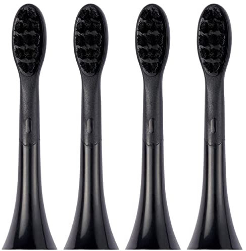 BOOMBRUSH 4x Bürstenkopf Schwarz - Regular - Superfeine, Starke Borsten - Umweltfreundlich - Zungenschaber