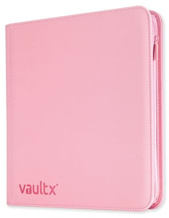 Vault X 12 Pocket Trading Card Zip Binder - 480 cards, Premium Exo-Tec Album Material, 20 Side-Loading Pages, Folder for Collectible Card Games, Sports, TCG (Pink)