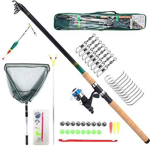 Q-Tac - Angelset Karpfen mit Kescher [Angelfertig montiert & Angelrolle bespult], Angelset komplett Profi & Einsteiger, Starter-Set für Karpfen Angeln, Karpfenrute: 3,00 m