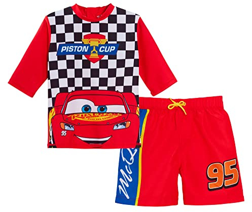 Short de Bain Cars pour garçons + Haut Anti-UV Lightning McQueen, Ensemble de Natation 2 pièces pour Enfants avec t-Shirt de Surf et Boardshorts.