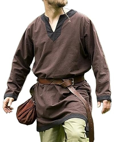 RICOCHO Robe Longue Tunique médiévale de Chevalier Masculin, Chemise Viking à Manches Longues pour Hommes, Costume de larps de la Renaissance sans Ceinture