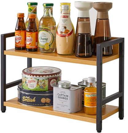 IBUYKE Especiero de 2 Niveles, Organizador Especias, Organizador escritorio, Estante de cocina,Para Comedor, Baño, Dormitorio, Oficina, Natural TLJ002N