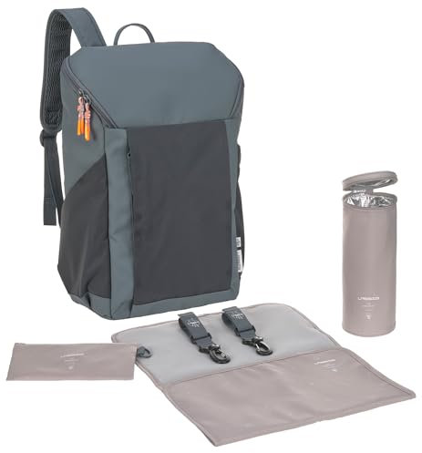 LÄSSIG Baby Wickelrucksack mit Wickelunterlage, Kinderwagenbefestigung und Flaschenhalter/GRE Slender Up Backpack Reflective anthracite