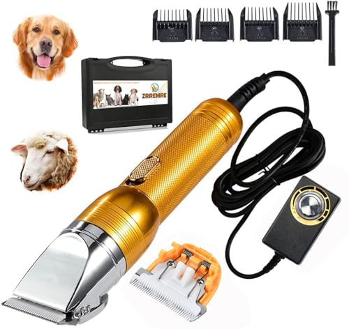Heavy Duty Pet Grooming Clippers,Powerful 36V Motor for Thick Coats, Professional Grooming Shears Fur Hair Trimmers Tool for Dogs, Sheep, Horses, Livestock & Cats (Gold UK)