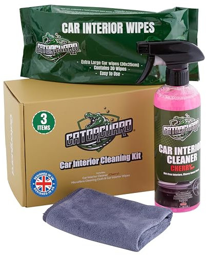 Gatorguard Car Interior Cleaning Kit, 500ml Cherry Scented Cleaning Spray, 30 Extra-Large Wet Wipes, Soft Microfiber Cloth, All-in-One Auto Detailing Set, Dashboards, Plastics & More