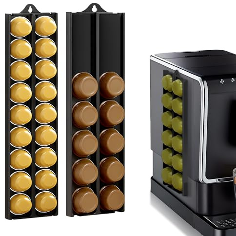 Nearockle Justerbar storlek, väggmonterad, kapselhållare, kompatibel med Nespresso Nespresso Vertuo Dolce Gusto Tassimokapslar, självhäftande kaffekapslar, förvaringskapsel hållare (svart, 2 stycken)