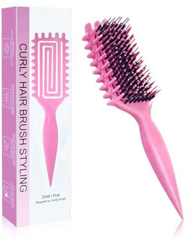 Zikenis Peine Pelo Rizado, Cepillo para Rizos con Mango Ergonómico, Cepillo Curly Rizos para Peinar y Dar Forma Unisex, Reduce los Tirones y la Separación, Crea un peinado de moda (Rosa)