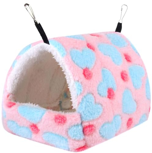 BESPORTBLE Maison Suspendue pour Hamster 16x13x16 Cm, Hamac D’Hiver Chaud pour Petits Animaux, Lit Suspendu avec Crochet, Niche Cosy pour Cobayes et Rongeurs, Fourniture Animalier Hiver