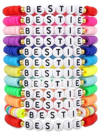 Leseogye 12 Pcs Friendship Bracelet, Bestie Bracelet, Party Bag Fillers, Soft Clay & Acrylic BFF Bracelets, Bracelets for Party Bags