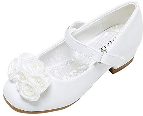 Stelle Girls Dress Shoes White Flower Girl Shoe Mary Jane Low Heels for Wedding (Toddler/Little/Big Kid)(T10-White, 11ML)