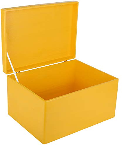 Creative Deco XXL Large Yellow Plain Wooden Storage Box | 40x30x24 cm (+/-1 cm) | with Hinged Lid | Easter Gift Box Kitchen Storage | ROUGH & UNSANDED Wood Keepsake Memory Craft Chest