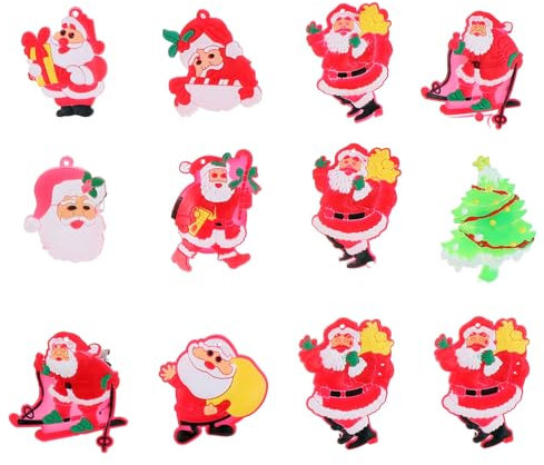 Uonlytech Leuchtende Weihnachtsbroschen 12 Stück Kunststoff Anstecknadeln Mit Verschiedenen Weihnachtsmann Und Wintermotiven Für Weihnachtsfeier Und Festliche Dekoration