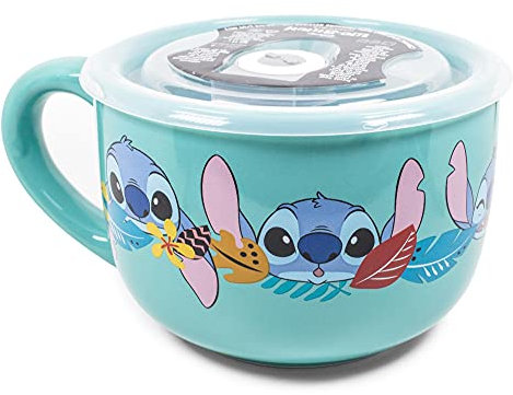 Disney Lilo & Stitch Aloha Tasse à soupe en céramique avec couvercle ventilé | Capacité : 700 ml
