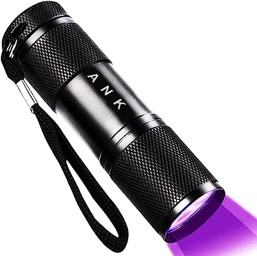 A N K UV Torch, 87MM L 9LED Torch 395 NM Black Flashlight, Powerful UV Light Pets Urine Detector, 26MM Ultraviolet Light, 3 x AAA Portable Battery, Cat Bed Dog Bed Pet Bed Dry Urine Detector.