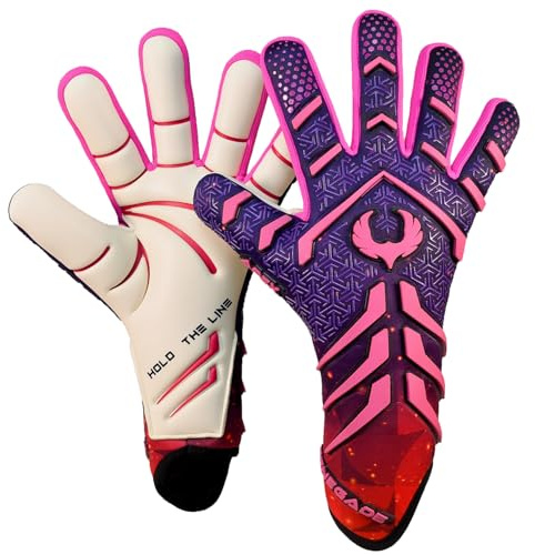 Renegade GK Apex Flare 2.0 Professional Strapless Goalie Gloves | 4mm EXT Contact Grip | Blue & Pink Soccer Goalkeeper Gloves (Size 6, Youth, Junior, Evo Neg. Cut, Level 5.5)