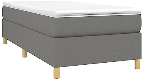 vidaXL Estructura de Cama con Somier, Somier Individual de Listones, Base de Cama Tapizada, Mueble para Dormitorio Hogar, Tela Gris Oscuro 90x190 cm