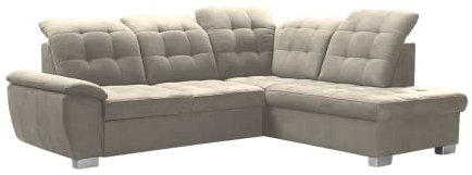 DomiMeble Ecksofa Lotta 258 x 212 x 108 cm - modernes Sofa, bequem mit hochelastischem Schaumstoff, mit Bettkasten, mit Schlaffunktion, angenehm anzufassendes Veloursmaterial (rechte Seite, Beige)