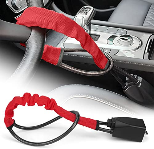 Antifurto Auto Blocca Sterzo Automobile, Blocco del Volante per Impieghi Gravosi, Misura Universale per Auto, Camion, Furgoni e SUV, 2 Chiavi (Rosso)