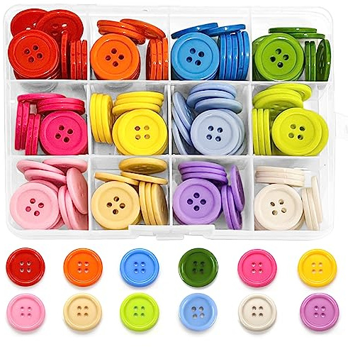 180 Piezas Botones de Resina Redondos, 20 mm Grandes Botones con 4 Agujero con Caja de Almacenamiento, para Costura y Tejer, Manualidades, Decoración, 12 Colores