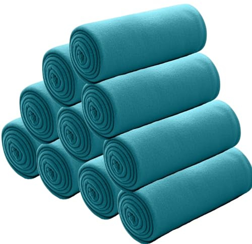 wometo Lot de 10 couvertures polaires oekoTex 130 x 160 cm, env. 400 g, avec anti-boulochage et bord surjeté, turquoise