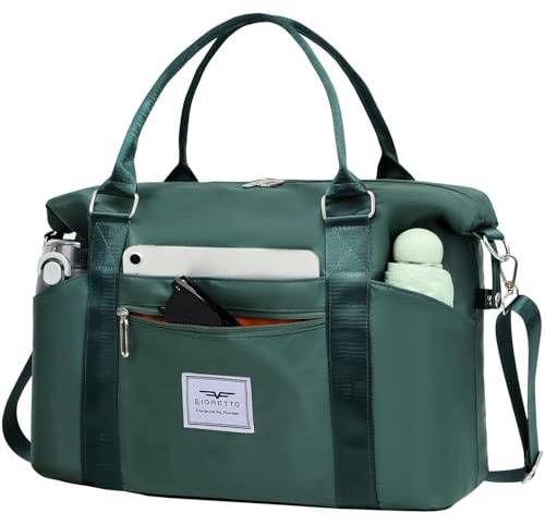 FIORETTO Damen Reisetasche Sporttasche Handgepäck Weekender Bag Schwimmtasche Wasserdicht Travel Bag Duffle Bag Fitnesstasche Trainingstasche für Damen Grün Medium