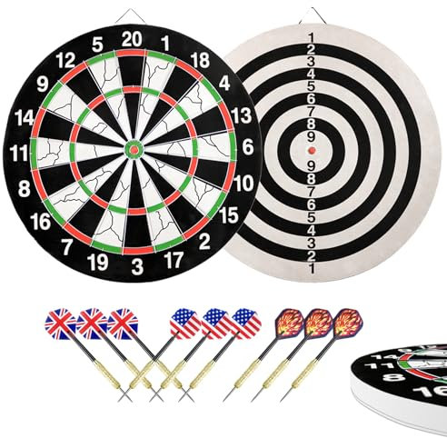 HelaCueil“ 18'' (43 cm) Dartscheibe, doppelseitig, 2 cm dick, mit 9 Darts-Set