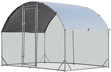 GYMAX Grande Pollaio in Metallo, Gabbia per Pollame con Tetto a Cupola, Porta con Serratura per Conigli, Galline, Cani e Anatre, Recinto per Animali per Fattoria, Cortile, 190 x 280 x 195 cm