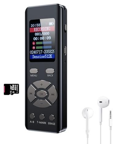 COVVY Digitales Diktiergerät, 64 G, Mini-Diktiergerät mit MP3-Player, tragbarer Sprachaktivierter Rekorder für Meeting-Interviews, Vorlesungen, A-B-Loop-Wiedergabe, 1536 Kbps HD-Aufnahme