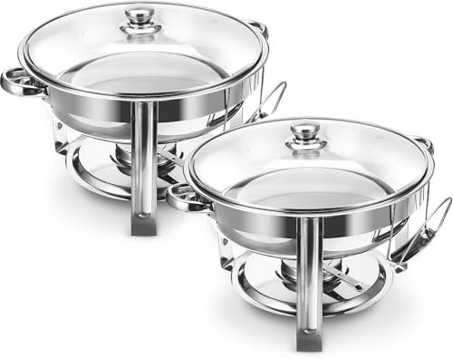 Alpha Living Chafing Dish Buffet Set of 2 – Complete Stainless Steel Chaffe Buffet Set with Glass Lids, Chafing Fuel Holder – Elegant and Practical Warmer Trays for Buffet, Wedding, Catering Supplies
