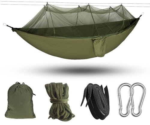 Udbrud Hängematte Outdoor mit Moskitonetz, Ultraleichte Hängematten Camping Hängematte Hammock mit Befestigungs-Set, 260 x 140 cm Nylon Reisehängematte für Garten Survival Wander