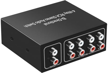 Quystetes 4 portar dubbelriktad R L ljudväxlare box ljud roterande switch plug and play ljuddelare för TV-spelkonsol lätt att använda