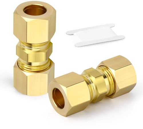 TAILONZ PNEUMATIC 2 st mässing kompressionsrör rörskruvanslutning, 10 mm rör OD x 10 mm rör OD-kontakt