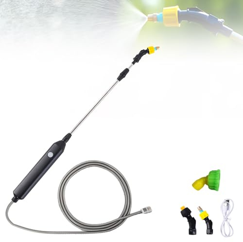 Spruzzatore elettrico per piante, senza fili, con asta telescopica da 60 cm, 3 ugelli e tubo da 3 m, ricaricabile e portatile, per giardino, terrazzo, prato ed erbacce
