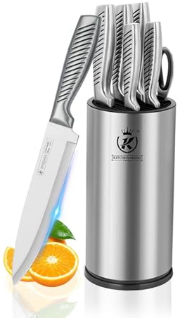 Stainless Steel Knife Set - 7 PCS Kitchen Knife Set with Universal Block - Ultra Sharp Knives with Non-Slip Ergonomic Handle - Kitchen Professional Chef Set for New Home Apartment (Silver)