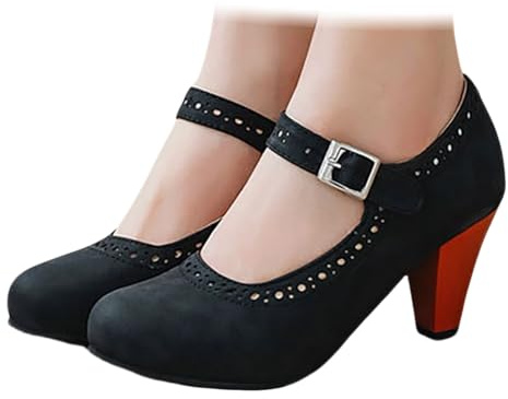 Scarpe da donna robuste con tacco medio a blocco, scarpe Mary Jane per Oktoberfest bavarese Dirndl, scarpe di lunga durata, scarpe tradizionali tedesche per festival della birra, Nero , 35.5 EU