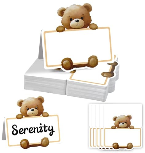 Zuxbolf 60 Pz Segnaposto Battesimo,Segnaposto Cresima Ragazzo,Biglietto Battesimo Bambina con Adorabile Motivo Orsetto,Segnaposti Cartellini Carino per Baby Shower, Compleanno Bambini e Feste